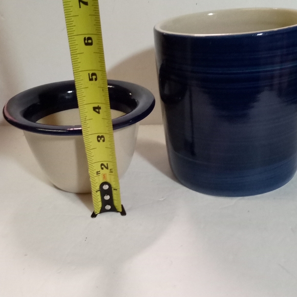 2 Pc Thick Heavy Pottery Handcrafted Containers Blue Swirl New - Picture 5 of 11